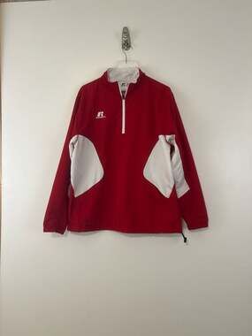 Russell Athletic Red and White 1/4 Zip Pullover Windbreaker Jacket